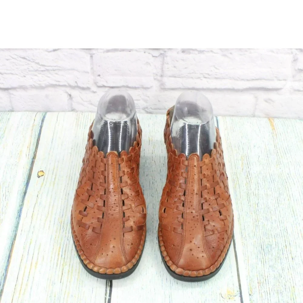 Rieker Brown Leather Slip On Slingback Low Ankle Heel Shoes Size 40 US 8.5 - Picture 5 of 9